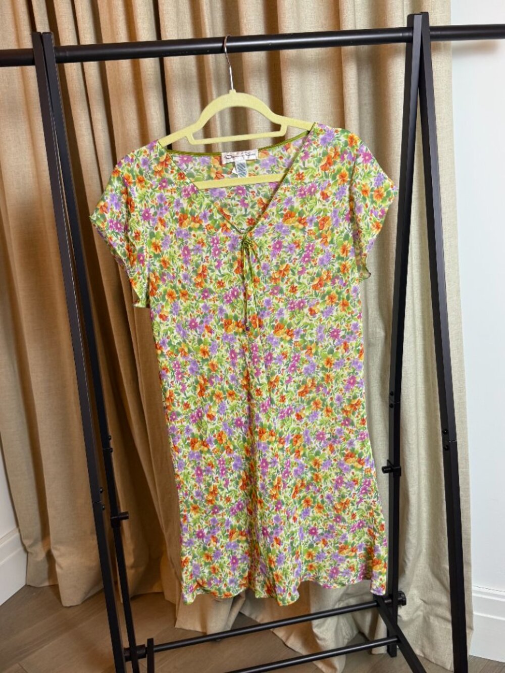 Oscar de la Renta | Size L | Sheer Floral Dress with Short Sleeves